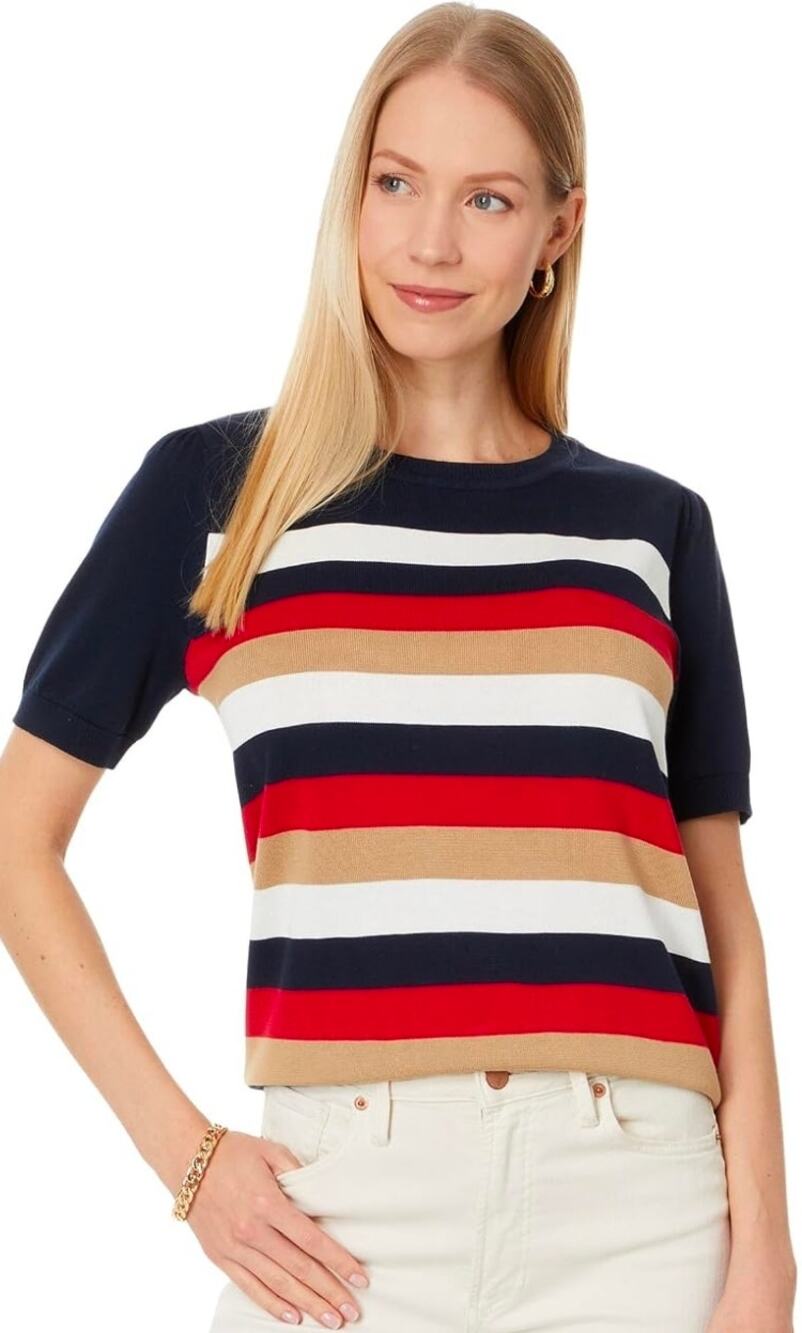 Tommy Hilfiger Short Sleeve Striped Sweater Top Nautical Coastal Prep Size S/P